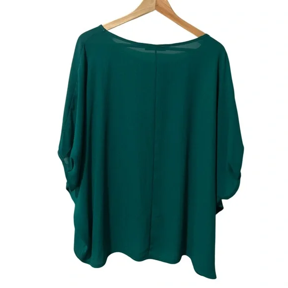 S-Twelve Made in USA Emerald Green Oversized Dolman Sleeve Blouse 3X - Picture 3 of 6